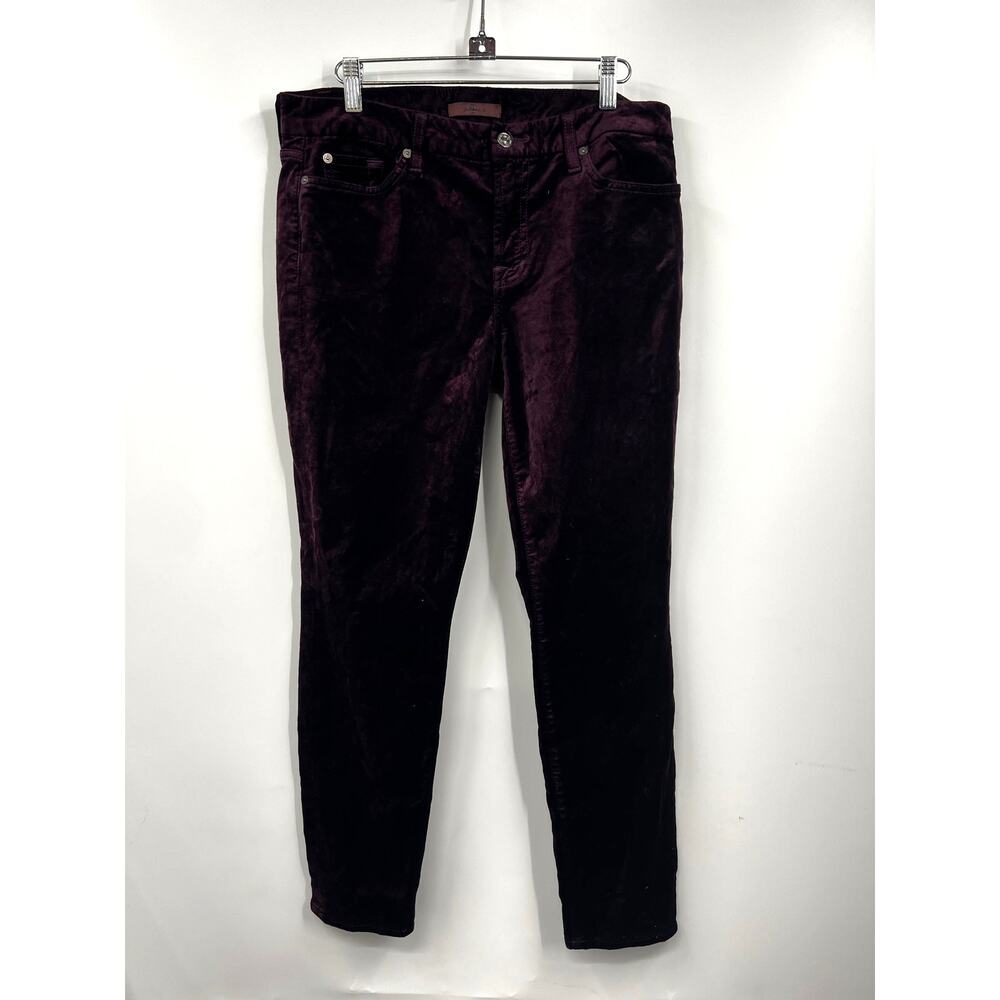 7 For All Mankind Burgundy Velvet‎ Mid Rise Skinny Jean Pants Size 32